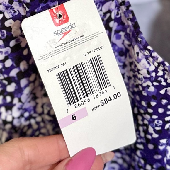 SPEEDO NWT 6 Blended Ink Ultraviolet Purple Dot One Piece Racerback Swimsuit - Picture 3 of 10